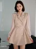 Casual Dresses Formal Dress Elegant Solid Color Puff Sleeve Splicing Belt Slim A-Line Suit 2023 Fall/Winter Office Lady Work