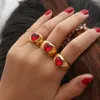 Wedding Rings Stainless Steel Statement Red Zircon Stone Heart Ring Exaggerated Bold Chunky Ring Band Party Rings For Women 230302