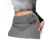 Skirts Womens Knitted Y2K Short Skirt Low Waist Cute Girl Streetwear Drawstring Pencil Mini