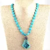 Pendant Necklaces Fashion Bohemian Tribal Artisan Jewelry Long Knotted Blue Stones Necklace