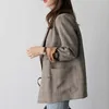 Женские костюмы Blazers Vintage Plaid Double Breads Women Blazer Негабаритный полной рукав сетка.