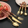 أدوات المائدة مجموعات jaswehome7pcsset flatware 304stainless الصلب سكين شوكة ملعقة ذهبية الورد مقبض مقبض مريح -