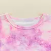 Clothing Sets Infant Girls Summer 2Pcs Outfit Short Sleeve Round Neck Knotted T-shirt Tie Dye Print Ruffle Shorts