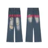 Jeans masculinos Bordados de rua de rua rasgada Men Jeans Homens e mulheres Americano Retro Retro de perna larga calças largas Jeans Baggy 230302