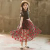 女の子の刺繍心臓パターンティーンエイジャー2018年マキシロングメッシュチュールガールスカート子供服10 12 14年T230301