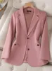 Kvinnors kostymer blazers mode kvinnor rosa kaffe grå formell blazer kontor damer kvinnlig långärmad enkelbröst affärsarbete slitage jacka kappa 230302