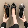 Dress Shoes Spring Women Flats Loafers Shoes Pointed Toe Shallow Mouth Slip-on Ladies Bow Tie Loafer Leopard Ladies Shoes 2023 L230302