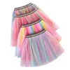 Skirts New Children's Rainbow Skirts School Girl Mesh Tutu Birthday Princess Party Show Dance Skirt Gauze Mid-Waist Ball Gown Faldas T230302