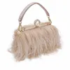 Women Fluffy Ostrich Feather Dress Purse Shoulder Wedding s Designer Chain Evening Party Clutch BagL230302