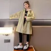 Coat Girls Outfits Fashion Streetwear Trench Spring Casual British Style Mid-längd Outwear Children's Clothing for Teen 4-14 år