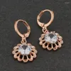 Dangle Earrings 2023 Korean Style Round Cubic Zircon Rose Gold Color For Women Girl's Luxury Party Vintage Jewelry