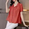 Kvinnors blusar 2023 Summer Lady Polo Collar Solid Color Single Breasted Shirt Women Lose Casual Bekväm uppfriskande eleganta toppar T-shir