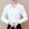 Women's Blouses Shirts Fashion Office Lady Long Sleeve Button Shirt Elegant Basic Turn-down Collar Folds Solid Color All-match Blouse Women's Clothing 230302