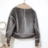 Kadın Ceketleri Sonbahar Kış Boş Zamanlı PU Deri Kısa Ceket Kalın Sıcak Sahte Kuzu Ceket Dış Giyim Kadın 230302