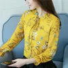 Kvinnors blusar Lady's Shirt Sex färger Korean långärmad blommig blus mode Lossa tunn färsk rund hals spetsar upp flickans topp