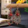 Dangle Küpeler Yaratıcı Etnik Uzun Antik Altın Renk Vintage Boho Akrilik Rhinestone Geometrik İçi Boş Damla Kadın Mücevherleri