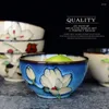 Ciotole Ciotola di riso piccola in ceramica creativa giapponese Fiori dipinti a mano Forno fatto a mano Cambia stoviglie da ristorante Personale
