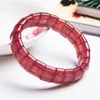 Strand Unique One Natural Transparent Strawberry Quartz Crystal Rectangle Beads Bracelets For Women Femme Stretch Charm Bracelet