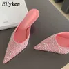 NOVO SEXY Party Prom Rivet Women Slippers Design Ponto de ponta de salto alto Mules Ladies Spring Pumps Shoes 230302