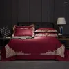 Bedding Sets Luxury Wine Red European Style 120S 1000TC Egyptian Cotton Royal Embroidery Set Duvet Cover Bed Sheet Linen 4pcs