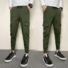 Herenbroek Koreaanse zomer vracht mannen kleding 2023 Eenvoudig alle match zijzakken slanke fit casual heren joggers broek zwart/leger groen