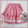 تنورات الصيف kawaii الموضة نساء Mini Skirt School Gilrs Pink لطيف عتيقة الدانتيل القوطية cosplay لوليتا عالية الخصر مطوي