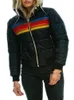 ジャケットレディース女性冬の薄いフード付きジャケットラグジュアリージャケットコットンストライプレインボープリントパンサイズのコート