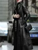 Damesjacks Nerazzurri Autumn Long Brown Black Soft Faux Leather Trench Coat For Women Belt Skirt Elegant Luxury Fashion 5XL 6XL 7XL 230302