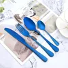 Dijkartikelen sets durtens 24 stks zwarte set roestvrij staal keuken servies biefstuk bestek messen messen lepel flatware druppel druppel