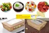 3 size Kraft Paper Salad Box Disposable Water Proof Takeaway Lunch Fruit Box Camping Supplies Dinnerware
