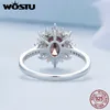 Wedding Rings WOSTU 925 Sterling Silver Big Stone Fire Red Crystal Wedding Ring for Women Clear CZ Top Quality s925 Rings Party Jewelry Gift 230302