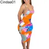 Vrouwen Jurk Designer Slanke Sexy Mouwloze Sling Tie Dye Patroon Gedrukt Lange Jurken Backless Zomer Jarretel Rok 14 Kleuren