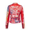 Women's Jackets LORDLDS Red Leather Jacket Women Graffiti Colorful Print Moto Biker Jackets and Coats PUNK Streetwear Ladies Clothes 230301