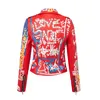 Damesjassen Lordlds Red Leather Jacket Women Graffiti Kleurrijke print Moto Biker Jackets en Coats Punk Streetwear Ladies Deskled 230301