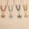 Pendant Necklaces Hiyong Big Butterfly Necklace Rhinestone Cuban Chain Women Bling Tennis Crystal Choker Party Jewelry Gift