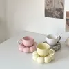 Cups Saucers Nordic Pink Flower Ceramic Coffee Cup Saucer Reusable Creative Home Decorative Breakfast Drinking Latte Tea Set