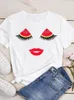 T-shirts pour femmes T-shirt d'été Pastèque Visage Cils Imprimer Tops Femmes Mode Chemise À Manches Courtes O-cou Tee Lady Funny Fruit Tshirt