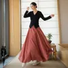 22 Damesproduct herfst en winter minimalistische katoenen hennep elegante rok elastische hoge taille grote schommel lang Xian 230301