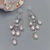 Boucles d'Oreilles YYGEM 9x12mm Perle de Riz Blanc de Culture Larme Dangle Femmes Bijoux Accessoires