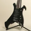 Custom Special Shape 4 String Electric Bass Guitar Black Body Digital inlay Chrome Hardware