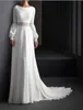 A-Line Wedding Dress 2023 Long Puffy Sleeve Satin Chiffon Backless Lace Appliques Brudklänningar Spring Robe de Mariage New