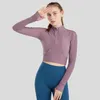 Costume de yoga pour femmes, haut de sport, fitness, ajusté, demi-fermeture éclair, élastique, séchage rapide, pull à manches longues, automne et hiver