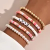 Strand Women Fashion Bohemia Colorful Polymer Clay 5 Pcs Set Bracelet Love Letter And Beads Jewelry For Girl