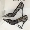 Women Fashion Sexy Pumps High Heels Shoes Female Sexy Wedding Shoes Ladies Stiletto Women New Pointed Toe Mesh Hollow Lace Heels