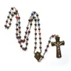 Hänge halsband Ancient Colored Stone Long Jesus Cross Rosary Necklace For Men Women Pärlor Kedjamodsmycken