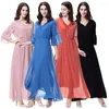 Etniska kläder Kaftan Dubai Abaya Kimono Cardigan Muslim Turban Dress Turkiet Saudiarabien Afrikanska kvinnors maxi Th925