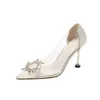 Mode argent strass PVC Transparent femmes pompes automne talons aiguilles Sexy mariée fête robe de mariée chaussures taille 35-43