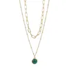 Chains European Fashion Retro Double-layer Necklace Women's Green Accessories Pendant Cross-border WholesaleChains