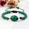 Fascino del filo Bracciale pendente ovale in malachite 6MM 8MM Perline Corda in pelle Bracciali intrecciati Coppia Braccialetti Catena Gioielli Regalo per amico