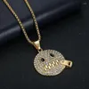 Pendentif Colliers Hip Hop Bling Glacé Solide En Acier Inoxydable Fermeture À Glissière Tais-toi Visage Rond Pendentifs Pour Hommes Rappeur Bijoux Goutte